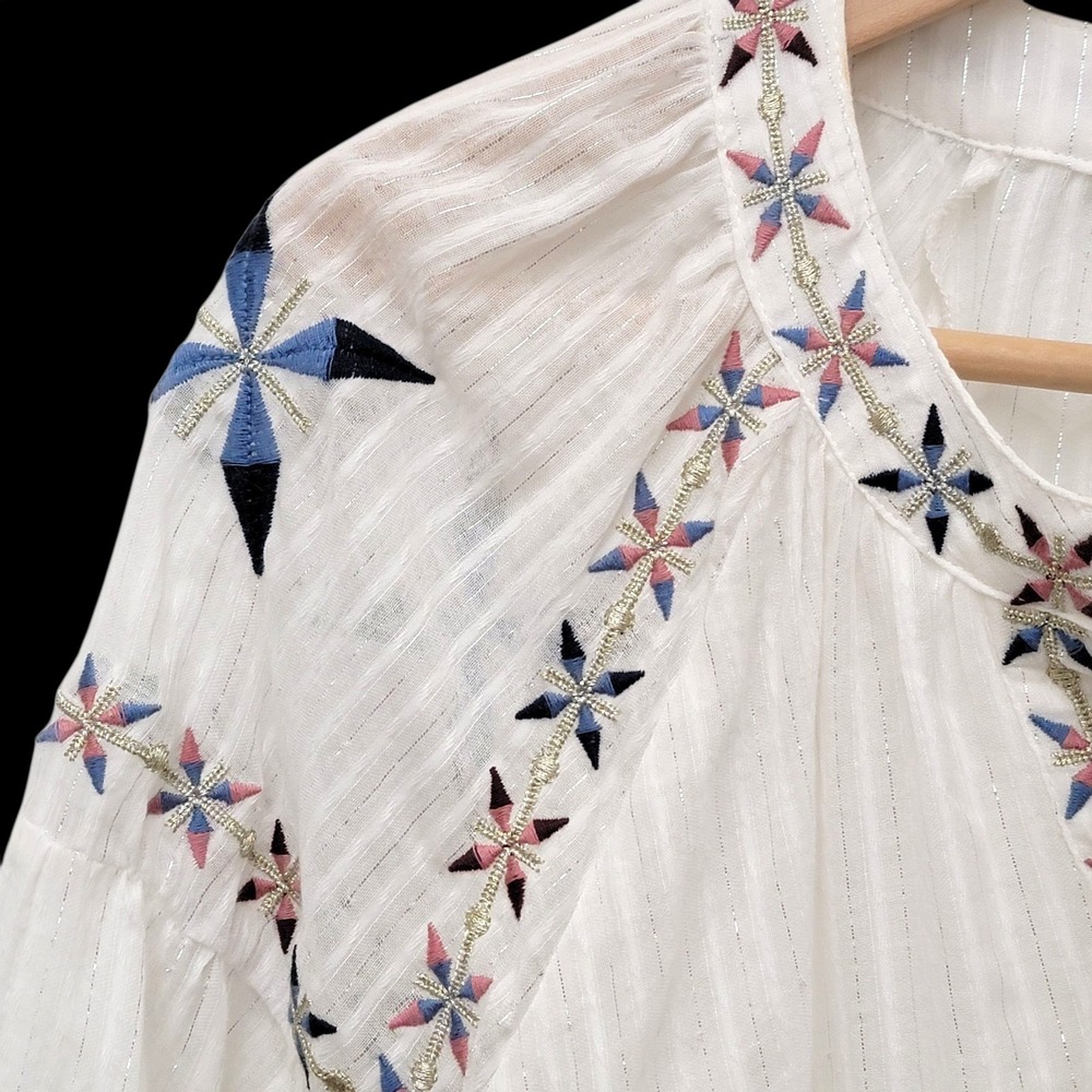 Lane Bryant Size 14/16 Embroidered Peasant Blouse White Boho Tassel Top‎ New - Picture 9 of 16